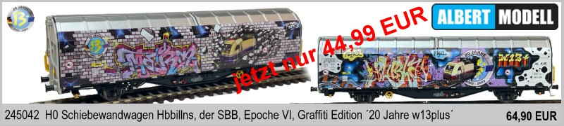 Albert Modell 245042 H0 DC Schiebewandwagen Hbbillns, SBB, Ep.VI, Graffiti Edition ´20 Jahre w13plus´