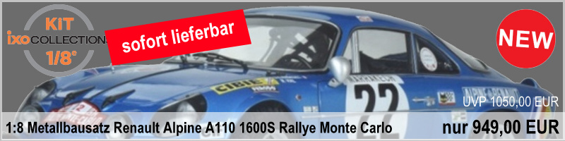 IXO 10111 1:8 Renault Alpine A110 Rally Bausatz mit Licht und Bremslicht